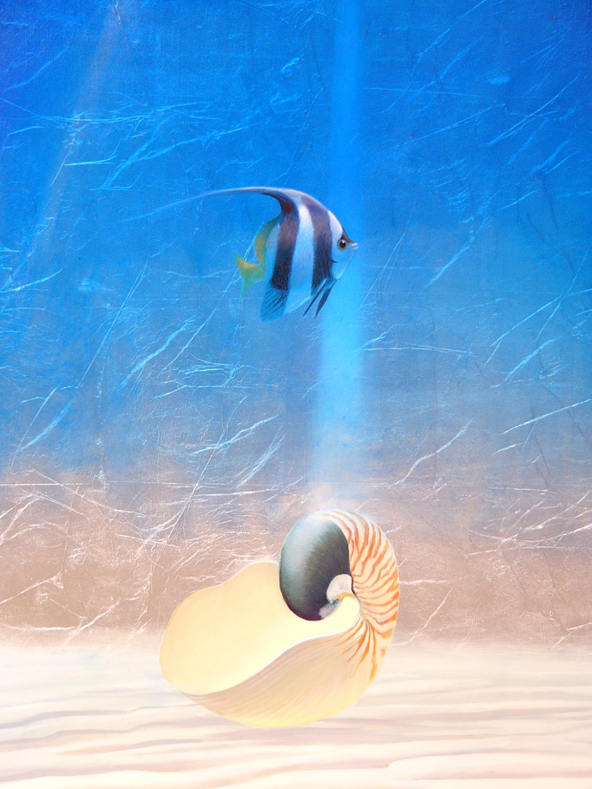 Two reef fish in a softly textured blue underwater scene